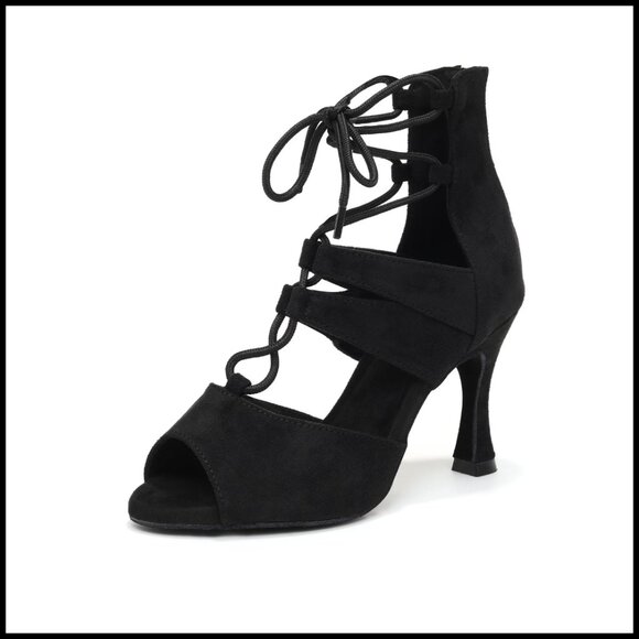 Shoes - Lace Up High Heel Dance Boots Open Toe Suede Sole Latin Salsa Practice